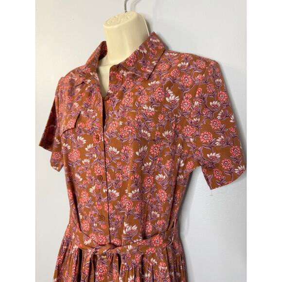 Lea Floral Shirt Midi Dress Short Sleeve Belted Women's M - Picture 9 of 12